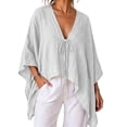 thumbnail image 2 of Sheghy Going Out Top 100%Cotton Women's Summer Solid 3/4 Batwing Sleeve Deep V Neck Loose Casual T-Shirt Top, 2 of 8