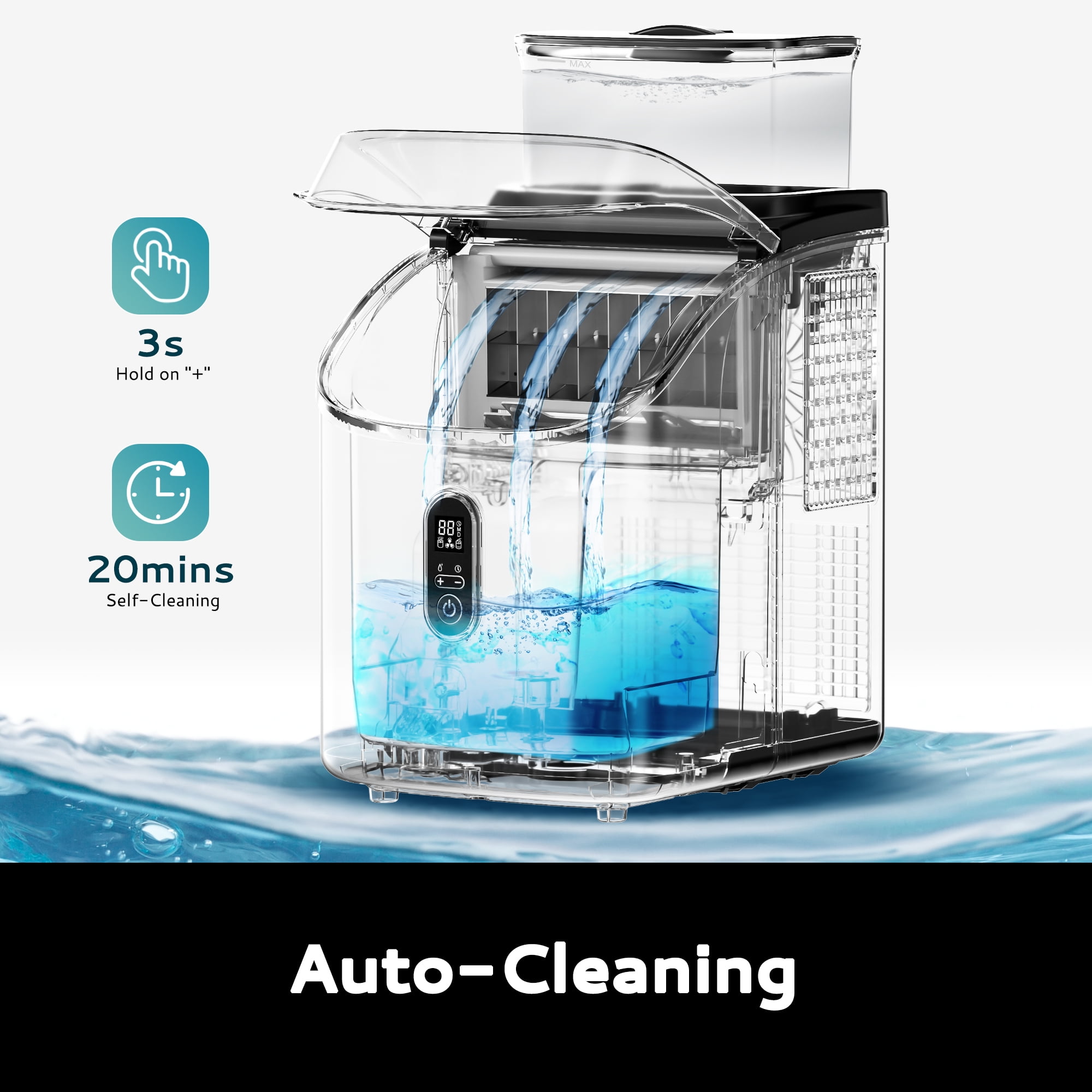 EUHOMY Countertop Ice Maker, Cube Ice Machine Produces 34 lbs Daily, Fast & Compact
