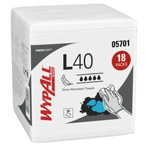 WypAll PowerClean L40 Cloths Extra Absorbent Wipes (05701), Quarterfold, Bulk Paper Wipers, White (18 Packs of 56 Sheets, 1,008 Sheet Total)
