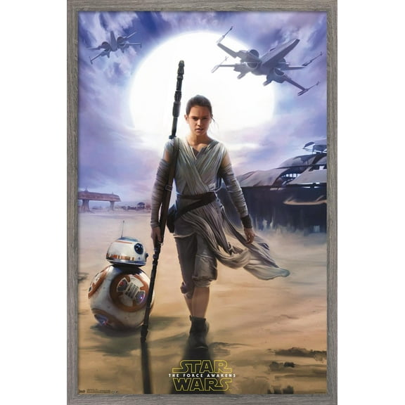 Star Wars: The Force Awakens - Rey Wall Poster, 22.375" x 34", Framed