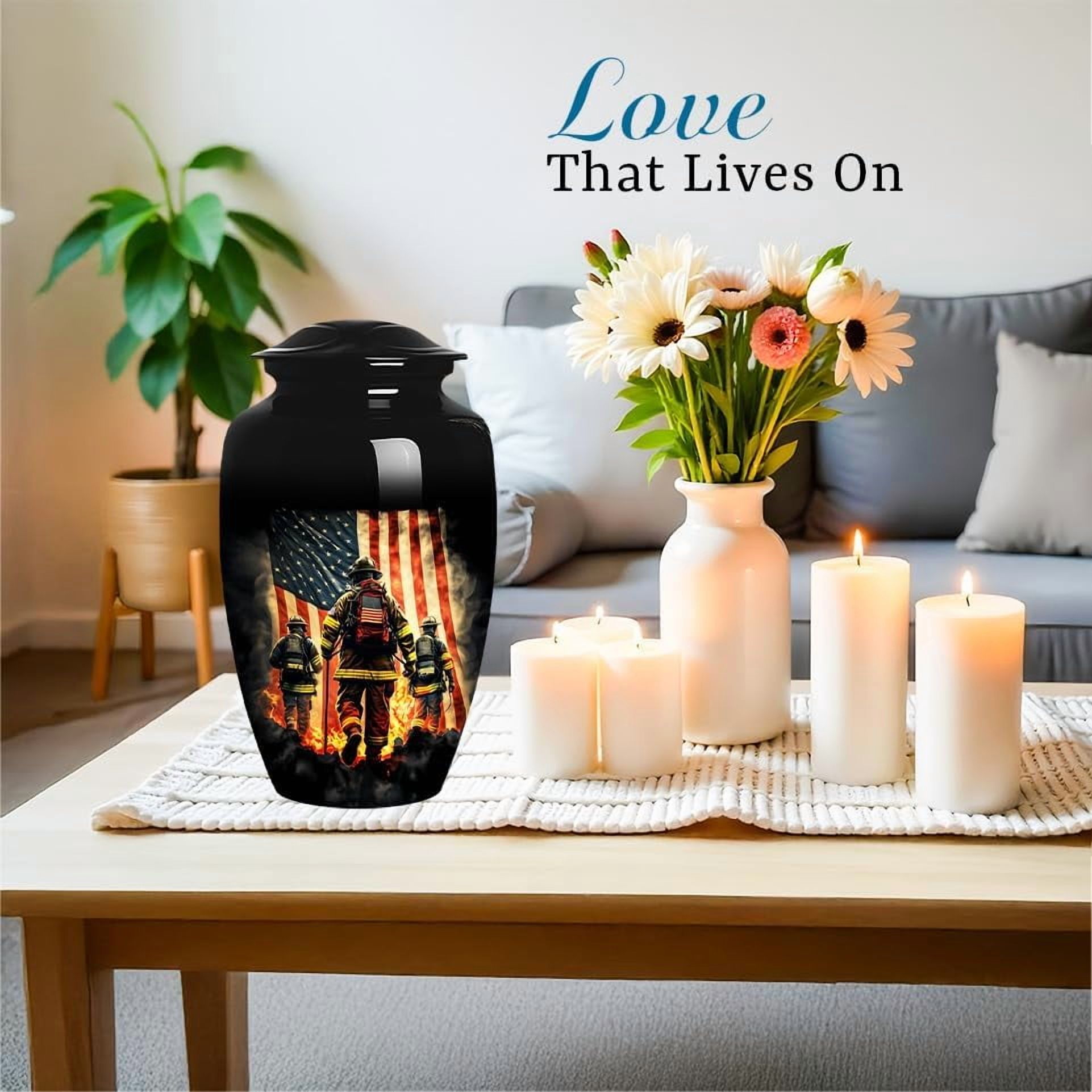 Firefighter Tribute Cremation Urn for Human Ashes, Large Urn for Adult Human Ash, Patriotic Urns for Ashes Adult Male, American Flag Urn for Ash,(Size 10”, 1 Pc)