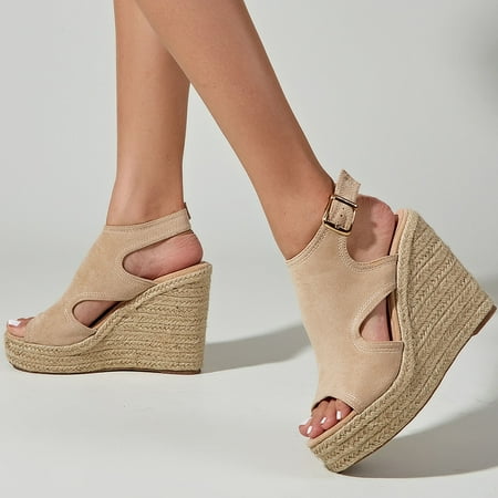 

Yedhsi Women Shoes Casual Peep Toe Wedges Super High Heels Buckle Strap Sexy Straw Sole Sandals