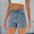 thumbnail image 7 of Hienoo Women's Rivet Denim Shorts Trendy High Rise Jean Shorts with Pockets, Sizes S-XXL, 7 of 7