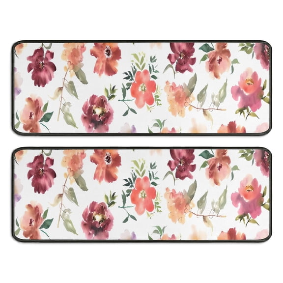 Kitchen Rugs Sets Of 2,Pioneer Flower Floral Print Pattern Anti Fatigue Kitchen Mat Rugs Non Slip Washable,Decorative Kitchen Floor Mats for Kitchen,Sink,Laundry,17"x47" 17"x47"