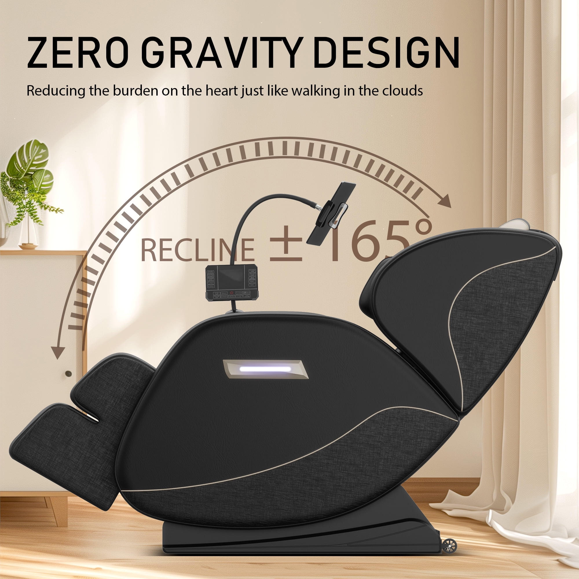 AENKYO Full Body Zero Gravity Massage Chair with Heating, Airbags, Bluetooth Speaker, Foot Roller, and Touch Screen Control Black