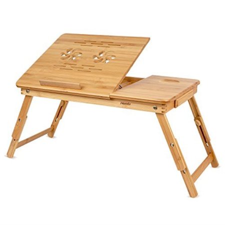 Homfa Bamboo Laptop Desk Adjustable Portable Breakfast Serving Bed Tray with Tilting Top