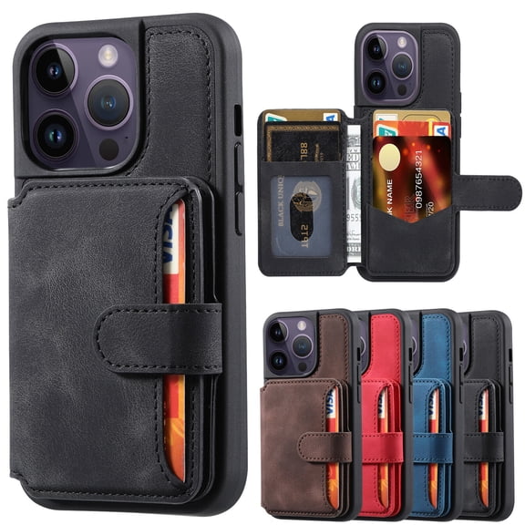 For iPhone 13 Pro Max 6.7" Luxury Shockproof Leather Card Holder Back Flip Stand Card Slot Kickstand Phone Case Cover Protective Shell