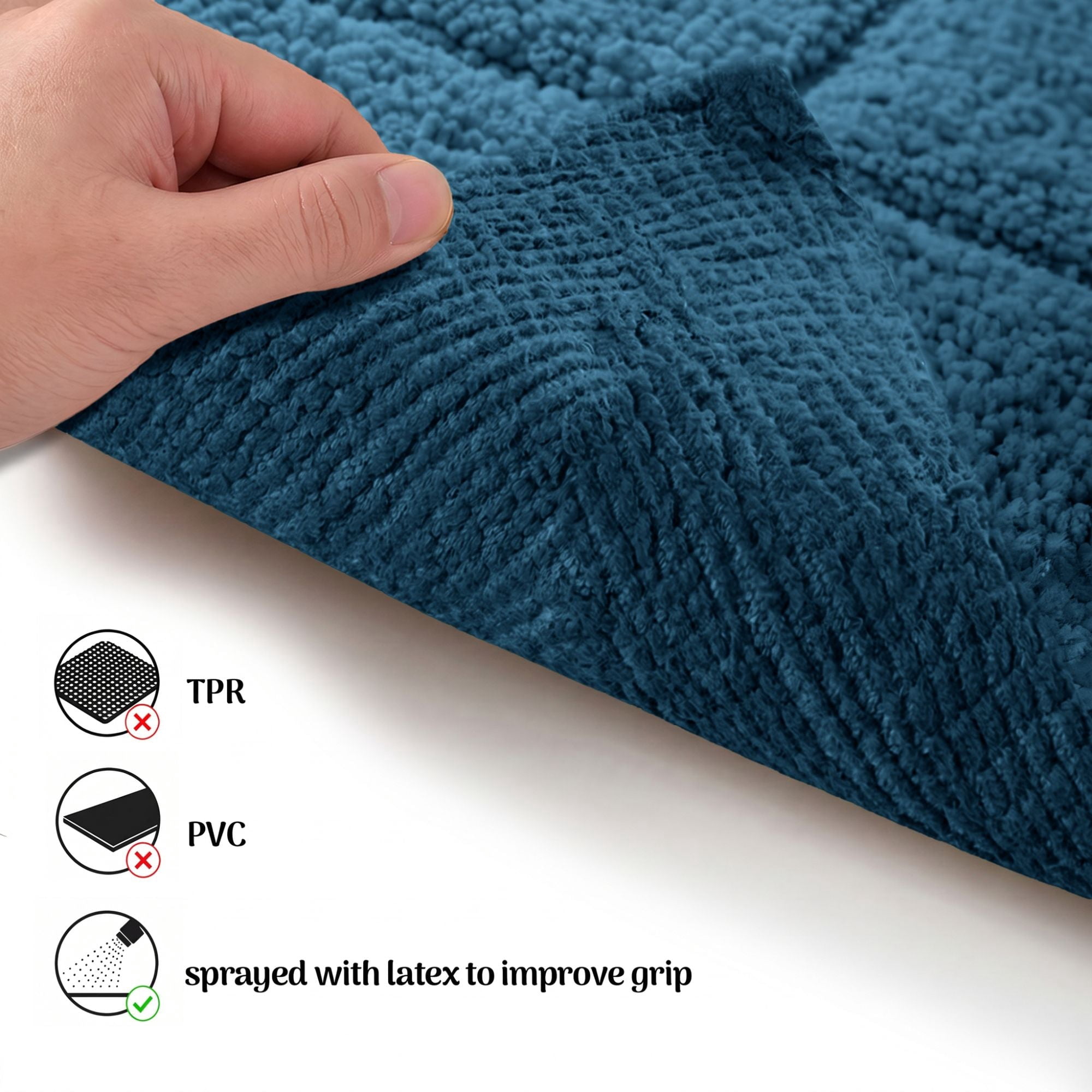 Superior Checkered Cotton Washable Non-Slip Bath Rug, Runner Size, Sapphire