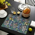 thumbnail image 3 of Blue Pioneer Flower and Paisley Pattern Summer Placemats Table Placemats Set Of 6-Linen Kitchen Washable Placemats Table Mats 11.8"x17.7" Non-Slip Heat Resistant, 3 of 5