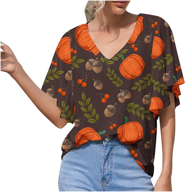 Camiseta de manga corta suelta con cuello en V y estampado informal a la moda de verano para mujer Fridja zx3635