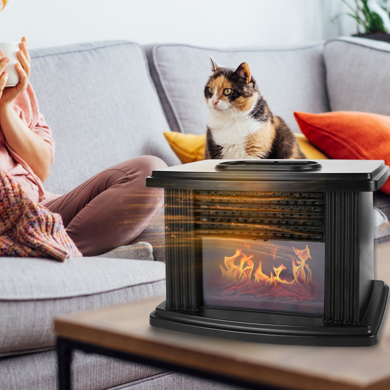 Electric Fireplace Heater 800W Artificial Flame Stove Heater with Accurate Digital Thermostat Timer Setting Remote Control Overheating Protection for Office Bedroom