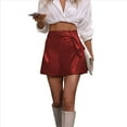 thumbnail image 1 of Faldas de para Mujer, Pantalones Cortos de Sintético de Cintura Alta, Falda Cruzada Fruncida con Cintura Elástica. Vino Tinto S, 1 of 8