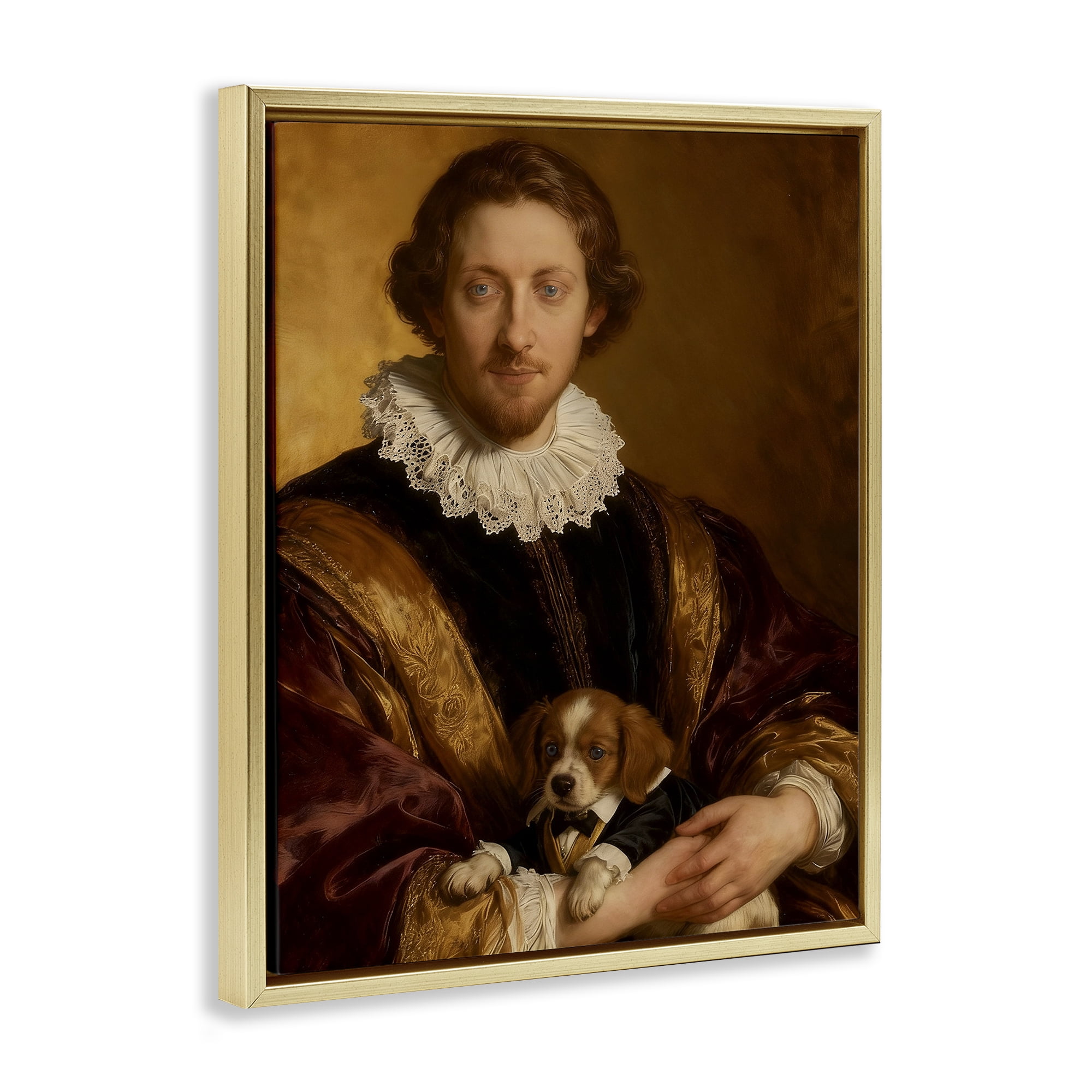 Stupell Industries Renaissance Noble with Loyal Companion Gold Framed Floater Canvas Wall Art, design by CAD Designs