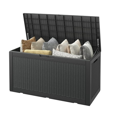 Bifanuo 100 Gallon Deck Box Lockable Resin Outdoor Storage Box Waterproof Outdoor Container for Patio Furniture Cushions  Pillow