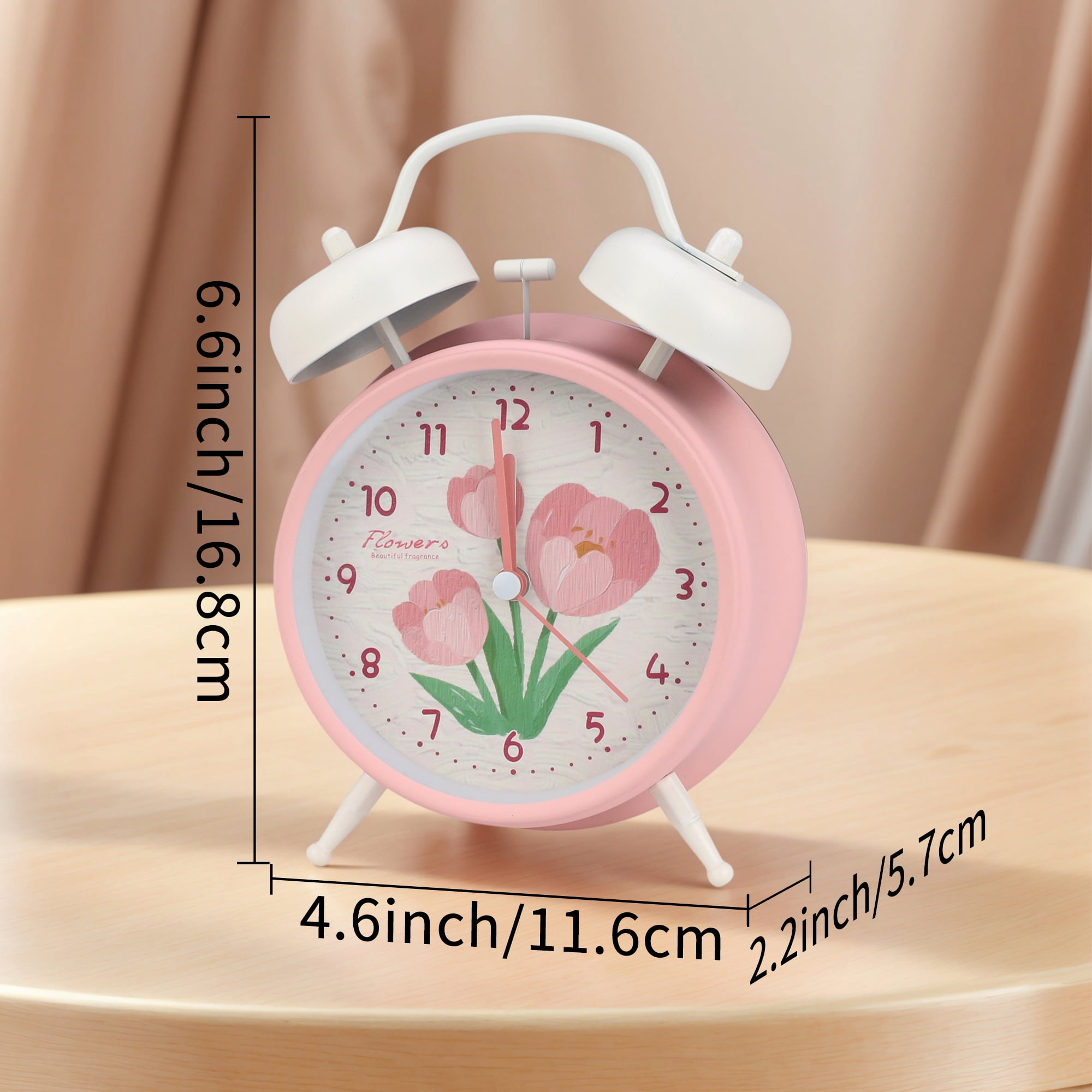 Unique Bargains Floral Vintage Metal Alarm Clock Pink 4.6"L x 2.2"W x 6.6"H