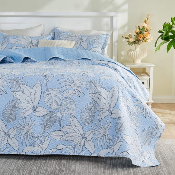 Gogreen Luxury Printed Quilt Set King Size, Lightweight Comforter Set, Oversized Bedspread Coverlet Quilted Bedding Set, with 2 Matching Pillowcases, for All Season