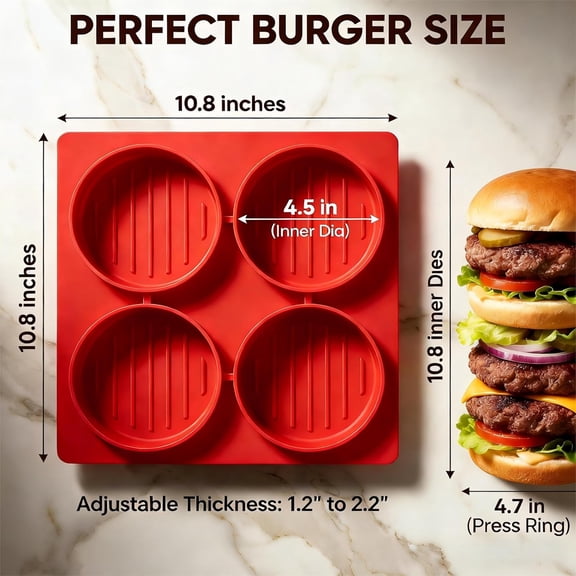 GVDCC-Silicone Burger Press for 4.5" 1/4 LB Patties,4-in-1 Hamburger Patty Maker for Kitchen & BBQ, Non-Stick Mold for Beef,Turkey,Chicken,Pork & Vegetable Blends,Dishwasher & Freezer Safe
