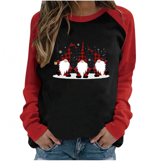 Camisas Navideñas Para Mujer, Blusas de Manga Larga Con Estampado, Blusa Raglán Informal Suelta Odeerbi ODB205884
