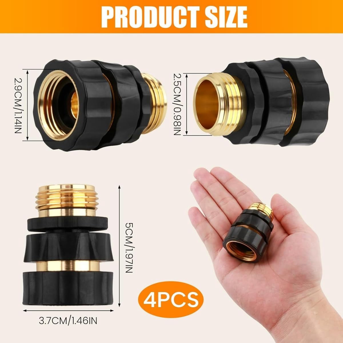 3/4 Inch Garden Hose Quick Connect Kit, Male Female Hose Connector Adapter, Heavy Duty Leakproof Garden Pipe Fittings for Outdoor Irrigation