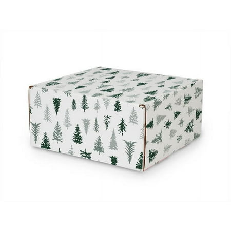 Pack of 25, Snowy Pines Tab Lock Mailer Box, 10x10x5", One-Piece for Everyday Shipping, Made in USA