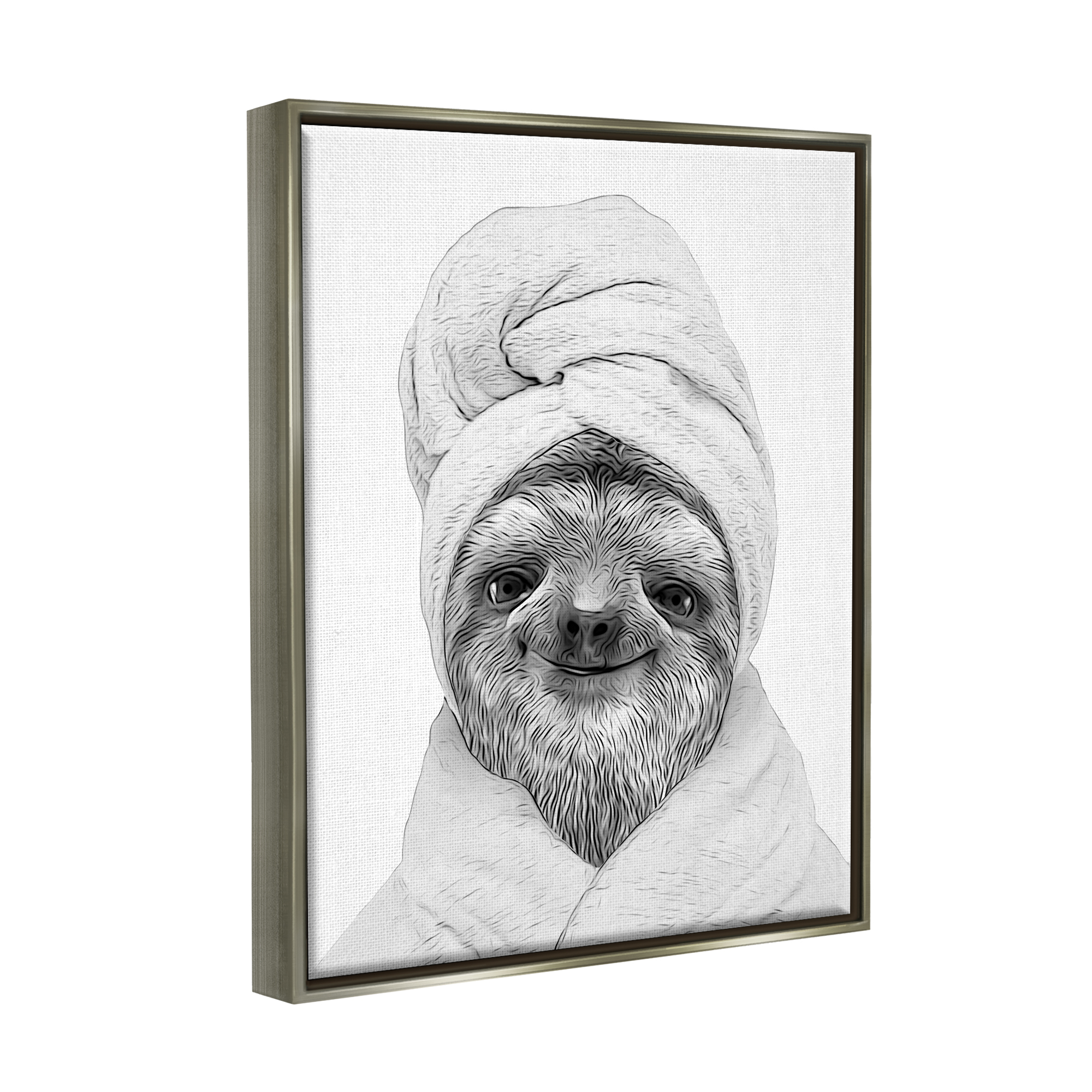 Stupell Industries Sloth In Bathrobe Animal Portrait Animals & Insects Painting Gray Floater Framed Art Print Wall Art