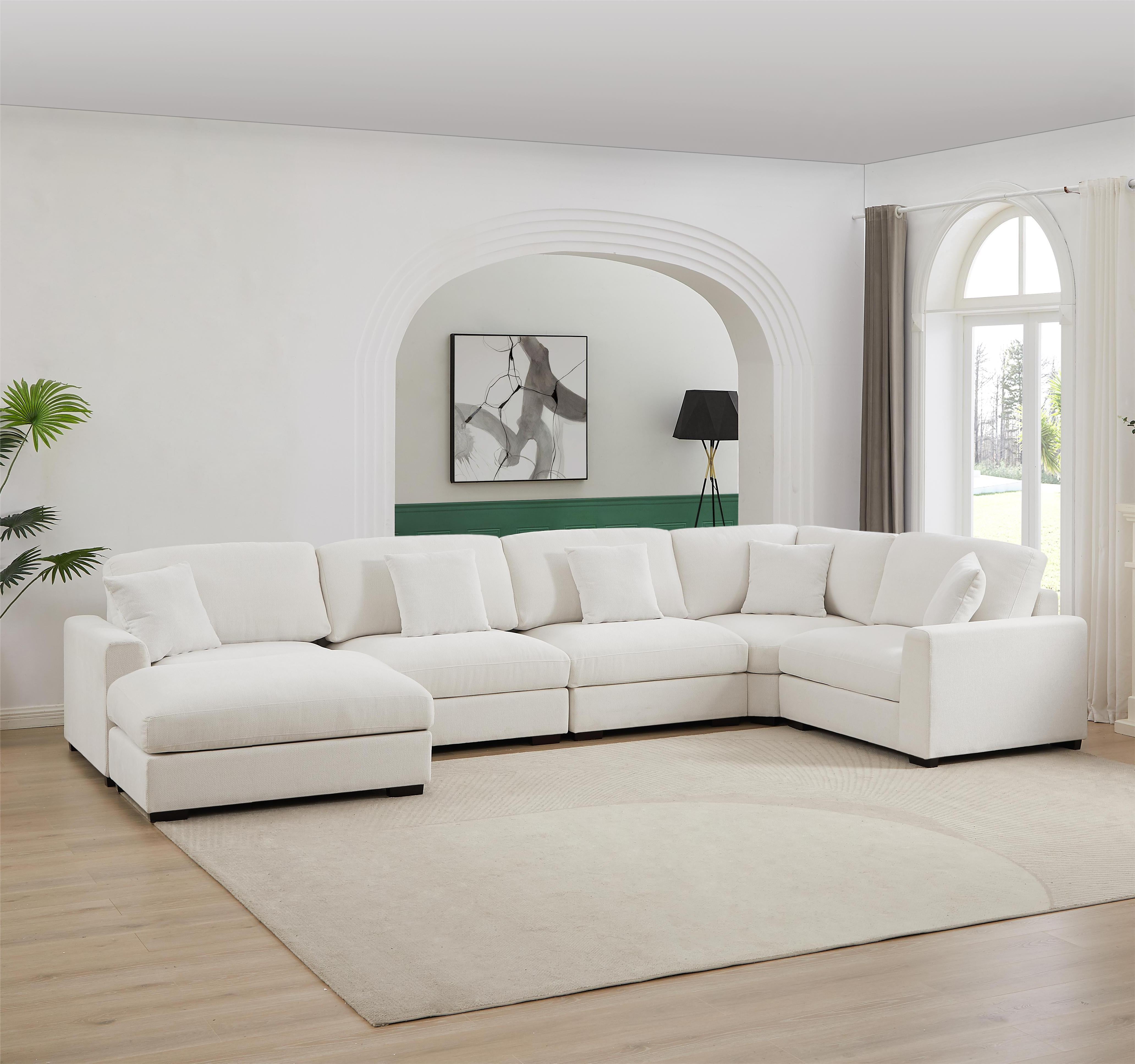 Chenille Reversible Modular 6 Piece Corner Sectional Couch with Ottoman for Comfortable and Versatile Living Room, Family Room, Home Theater, Living Spaces