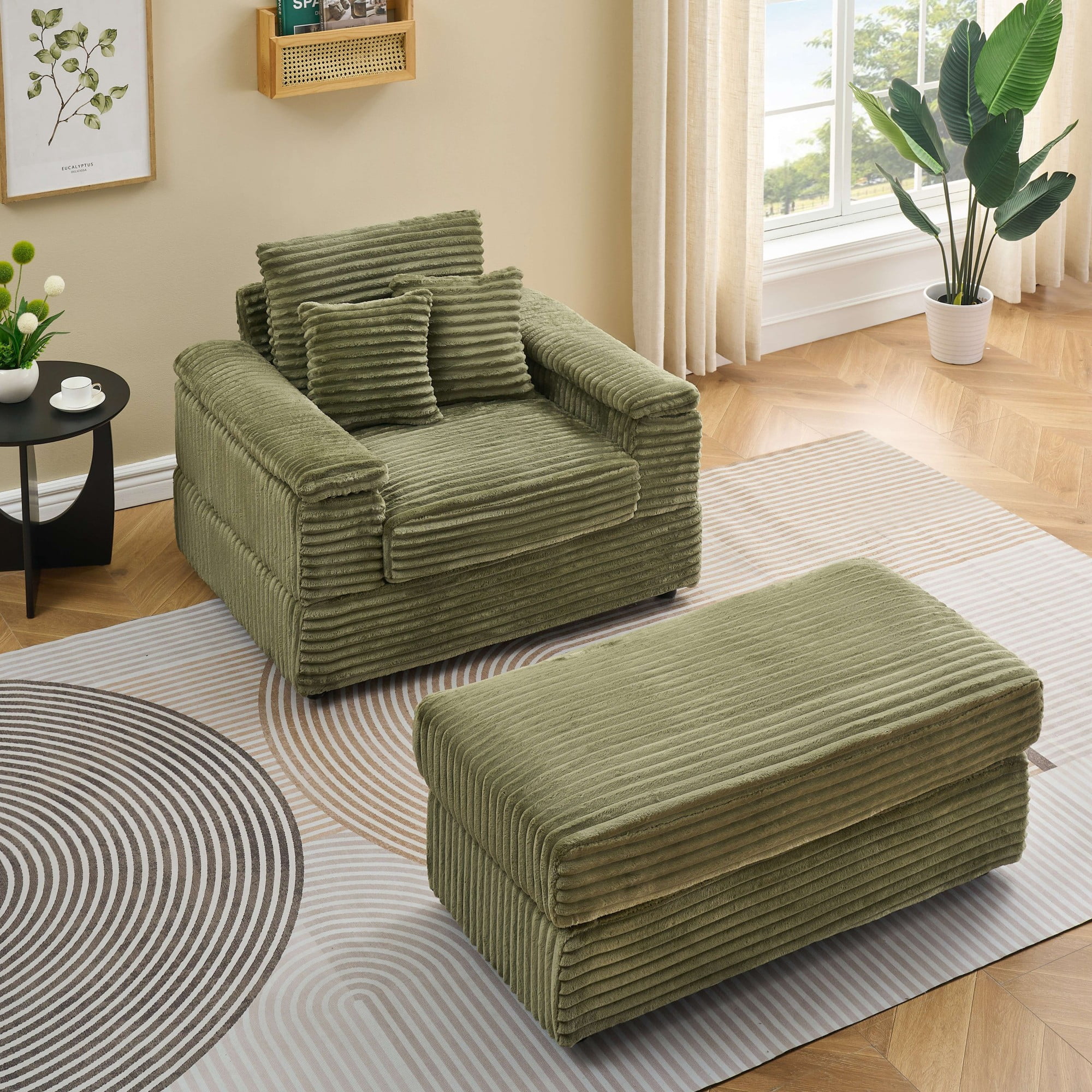Chaise Lounge Chair Indoor,Upholstered Sofa Bed with Throw Pillows,Sleeper Chair for Living Room,Bedroom,Green