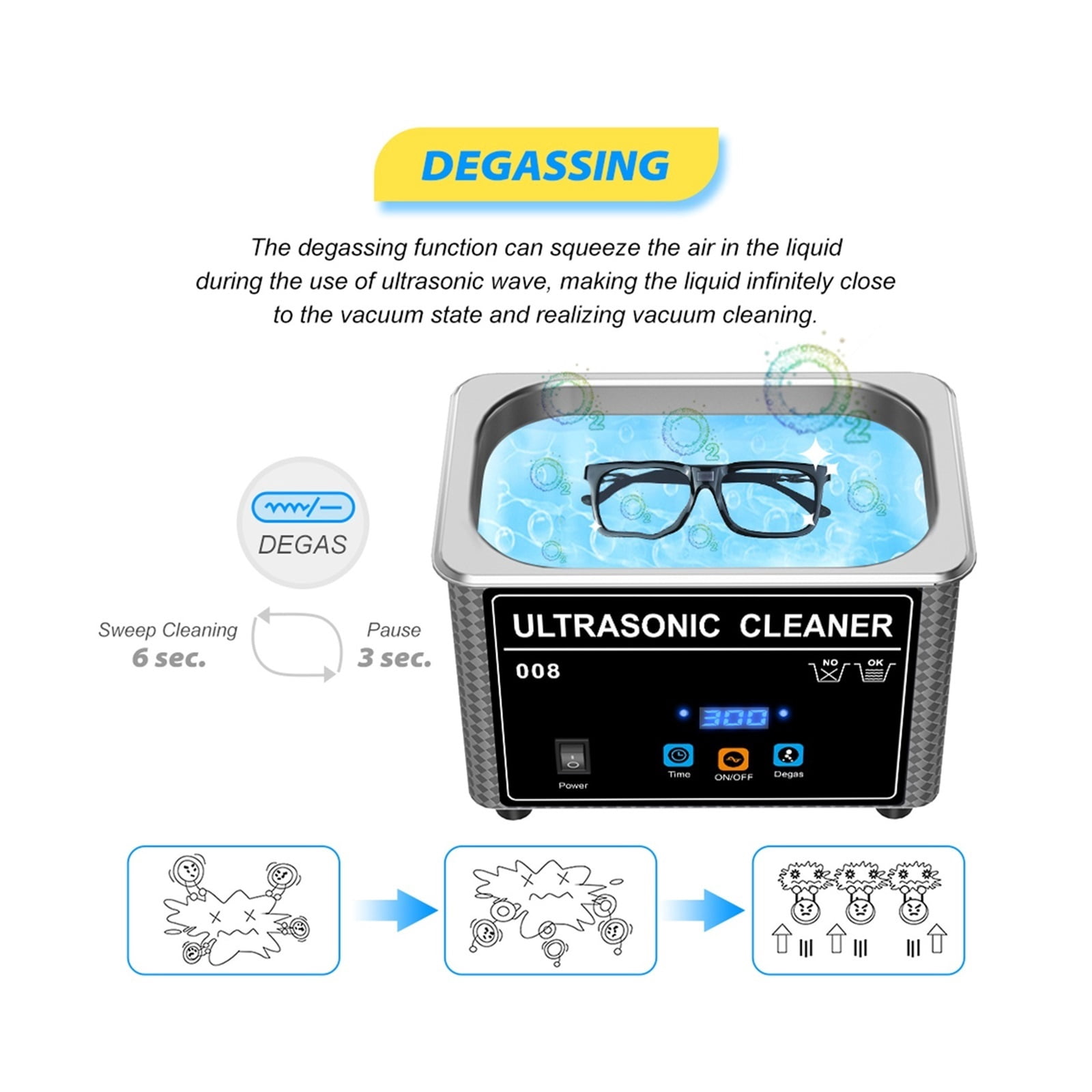 800ml Household Digital Ultrasonic Cleaner 80W Stainless Steel Bath Degas Ultrasound Washing for Watches Jewelry
