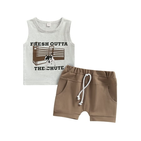 

Nituyy Baby Boys Sleeveless Round Neck Letters Tops Drawstring Short Pants