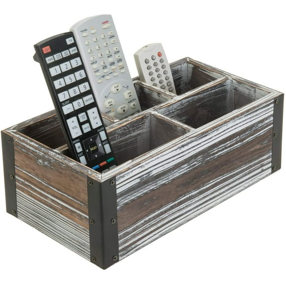 MyGift Rustic Wood 5-Compartment Remote Control Holder, Torched Brown