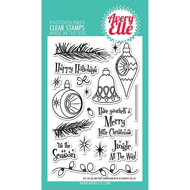 Avery Elle Clear Stamp Set 4x6 Retro Ornaments 4590