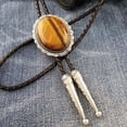thumbnail image 4 of Vintage Piedra de Tigre Natural Mujeres Hombres Western Cowboy Bolo Tie Rodeo Dance Tie Cuero Colgante Colr Joyería BLESIY Western Bolo Tie, 4 of 8