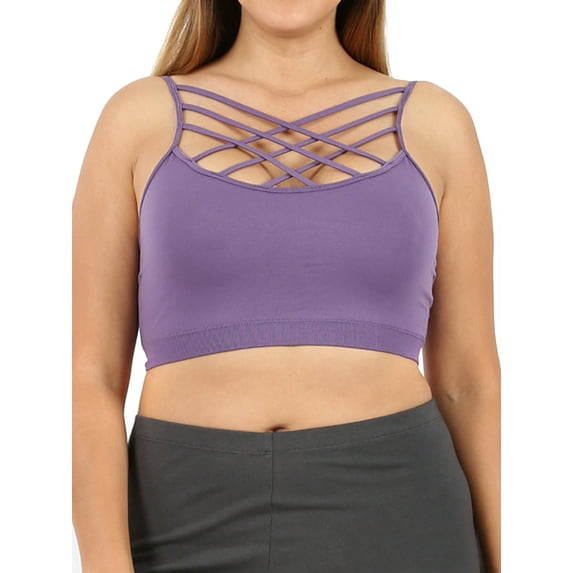 TheLovely Women & Plus Comfort Seamless Crisscross Front Strappy Bralette Sports Bra Top with Removable Pads