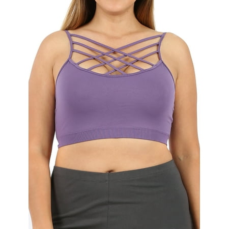 

Zenana Women & Plus Comfort Seamless Crisscross Front Strappy Bralette Sports Bra Top with Removable Pads