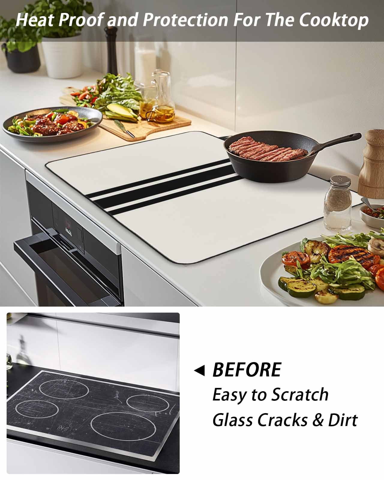 Stove Top Covers for Electric Stove, Black Geometric Stripe, Glass Stovetop Cover Protector, Abstract Farmhouse Style Induction Cooktop Protector Oven Mat for Kitchen Countertop 24"x21"