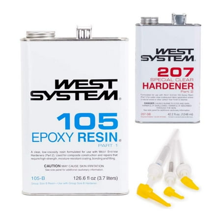 West System 105-B Epoxy Resin (.98 gal) With 207-B Special Clear Epoxy Hardener (.33 gal) and Epoxy Metering Pump Set