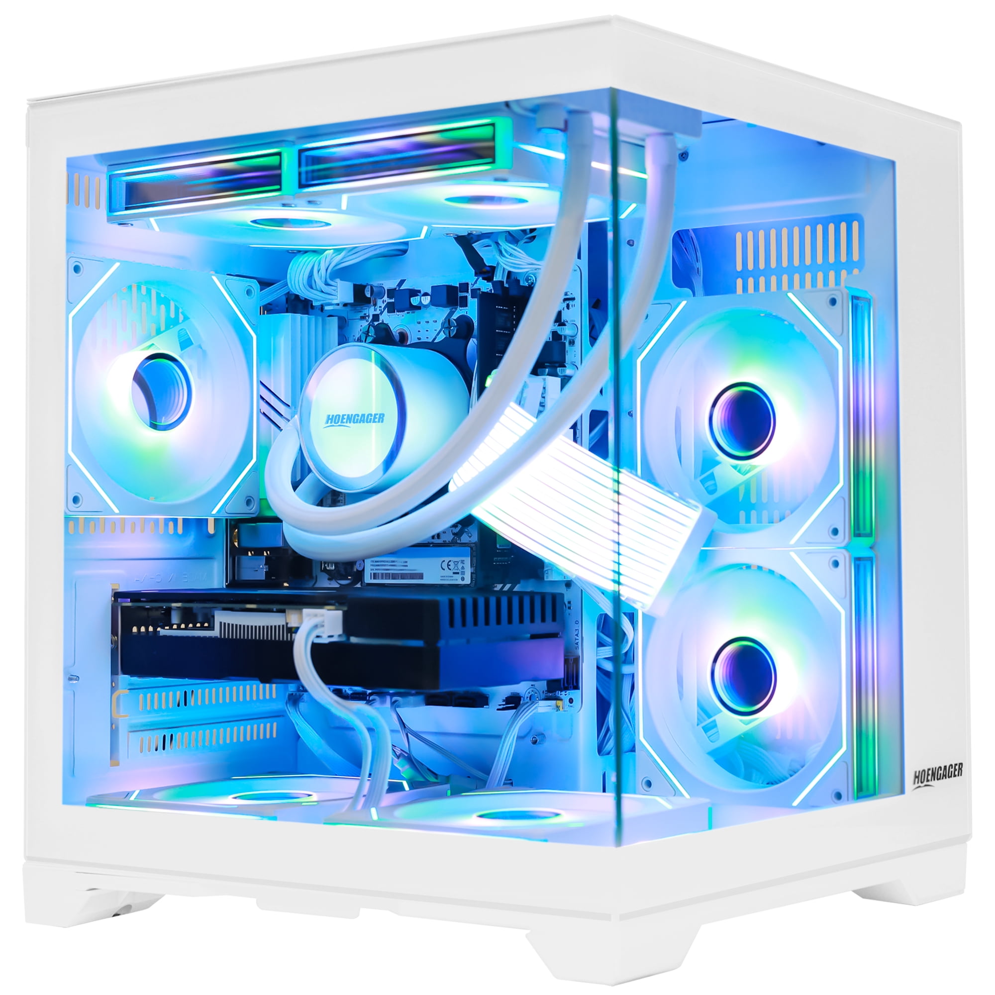 Hoengager Gaming PC Desktop -AMD Ryzen 7 5700X, GeForce RTX 3060 12G, 16GB DDR4 RAM, 2TB SSD,240 AIO, Software-controlled ARGB,Windows 11 -White