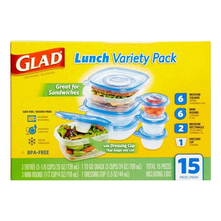 (2 Pack) Glad Food Storage Containers, Variety Pack, 15