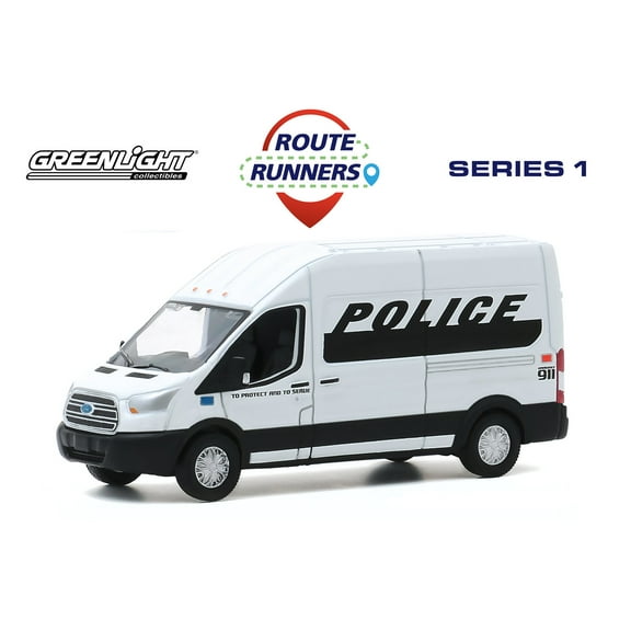 2019 Ford Transit Van Police, White and Black - Greenlight 53010D/48 - 1/64 scale Diecast Model Toy Car