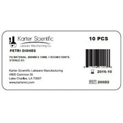 Karter Scientific 206D2 Plastic Petri Dishes, 60 mm x 15 mm, 3 Vents, Sterile (Pack of 10)