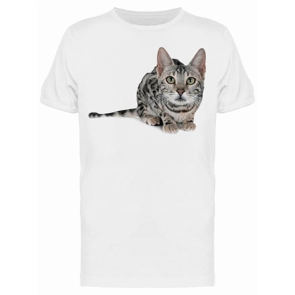 Attentive Gray Bengal Cat T-Shirt Men -Image by Shutterstock, Male Large