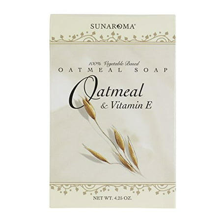 Sunaroma Oatmeal Soap with Vitamin E (4.25 oz) - 100% Vegetable Based Soap - Great for Sensitive or Eczema Prone Skin - Made in the USA, Sulfate