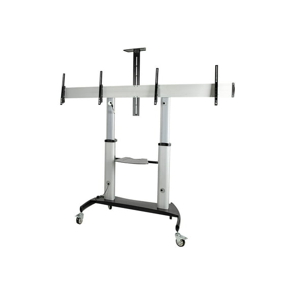StarTech.com Dual TV Cart for 37-60in VESA TVs up to 110lb (50kg) each, Height Adjustable TV Mount, Mobile Display Cart w/ Webcam & Equipment Shelves, Lockable Casters, TV Cart on Wheels - Rolling TV Stand (STNDMTVDUO) - Cart - for 2 monitors / curved monitors - aluminum, steel - screen size: 37"-60"