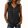 thumbnail image 3 of Hearthz Women's Striped V Neck Sleeveless Tops for Women 3 Buttons Henley Curved Hem Womens Tank Tops Lightweight Textured Vest, 3 of 7