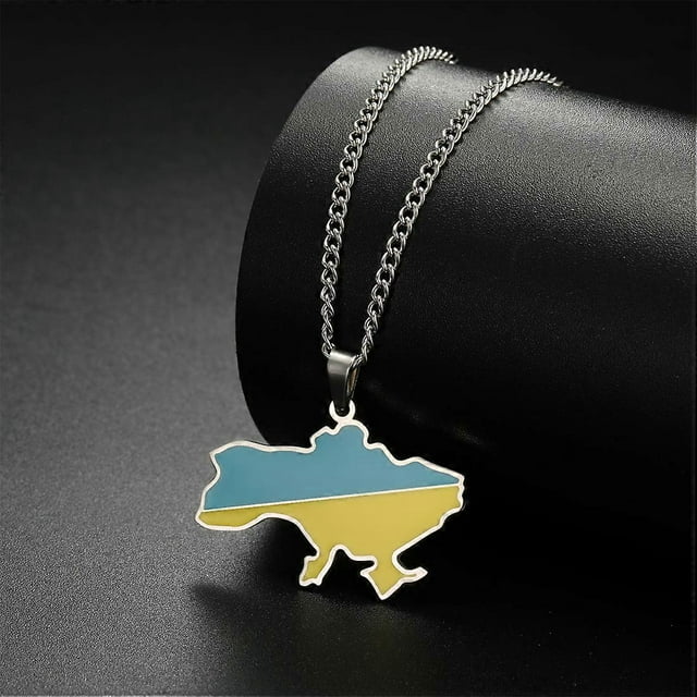Drip Oil Ukraine Flag Necklace Women Stainless Steel Vintage Ukrainian Map Pendant Jewelry Gifts