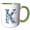 Green/White, variant on 3drose, Alluring Letter K. Space Flight Astronaut Attractive Monogram Gift, 11oz Two-tone Black Mug