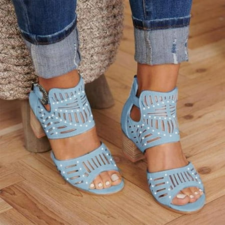 

Women Fashion Fish Mouth Sandals Open Toe Chunky Heels Solid Buckle Casual Shoes Sandals