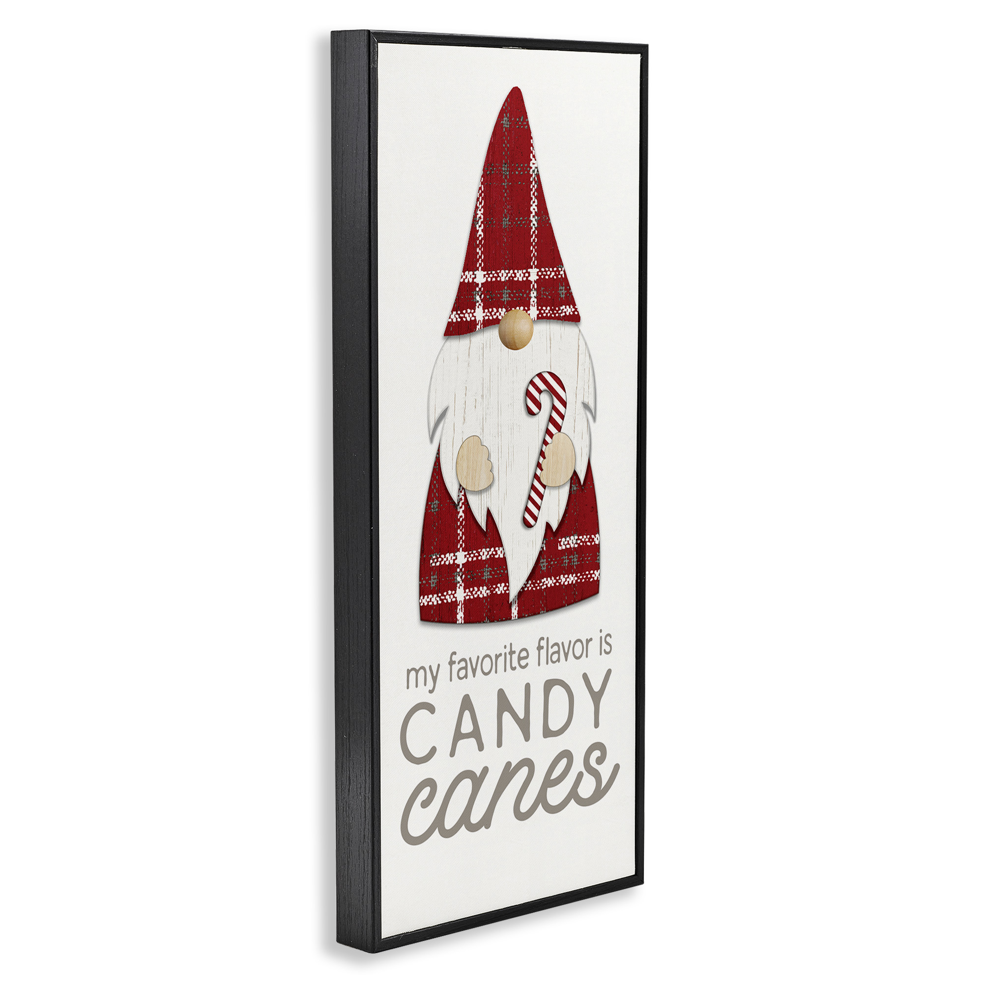 Stupell Industries Christmas Gnome with Candy Cane Holiday Painting Black Framed Art Print Wall Art, 10 x 24