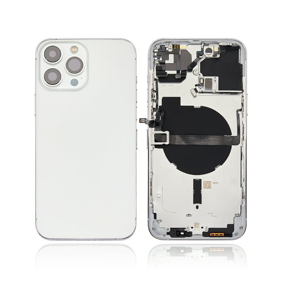 Replacement Back Housing W/ Small Components Pre-Installed Compatible For iPhone 13 Pro Max (No Logo) (Aftermarket Plus) (International Version) (Silver)