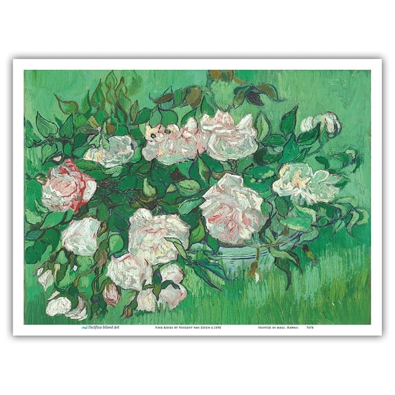 Pink Roses (Rosa Rosen) - From an Original Color Painting by Vincent van Gogh c.1890 - Master Art Print (Unframed) 9in x 12in